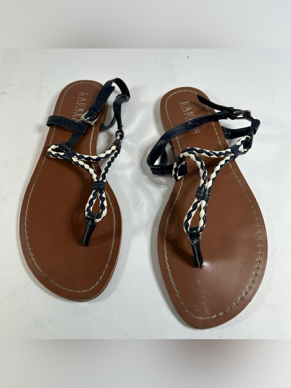 Ralph Lauren leather sandals 8.5B blue braid straps